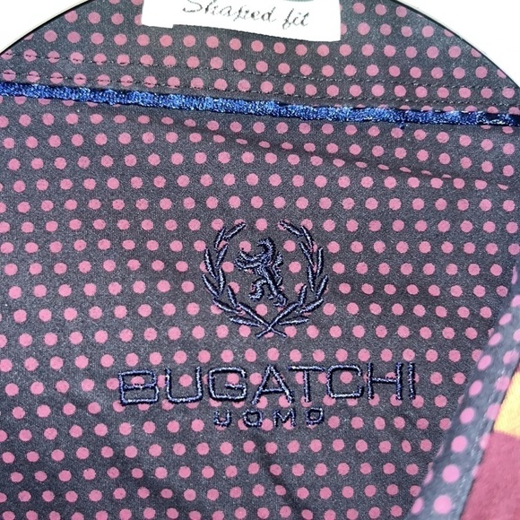 Beautiful windowpane plaid cotton shaped fit button down men shirt bugatchi  XL - Picture 4 of 9